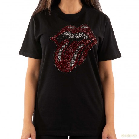 Rolling Stones - The: The Rolling Stones Unisex T-Shirt: Classic Tongue (Black) (Embellished) (Medium)