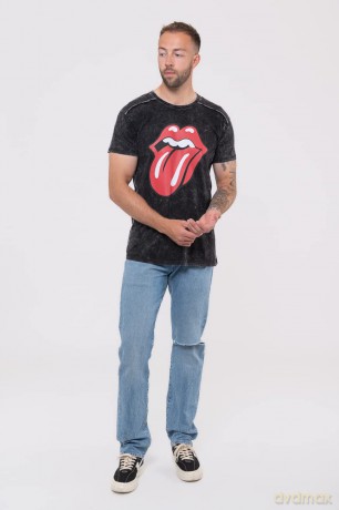 Rolling Stones - The: The Rolling Stones Unisex T-Shirt: Classic Tongue (Black) (Wash Collection) (Medium)