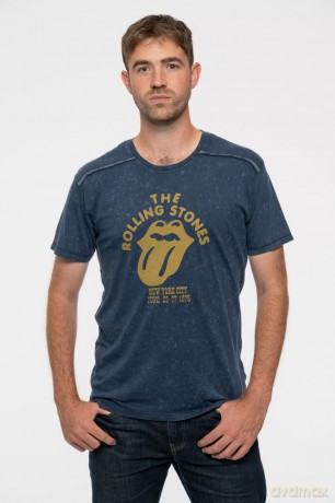 Rolling Stones - The: The Rolling Stones Unisex T-Shirt: Classic Tongue (Navy Blue) (Wash Collection) (Large)