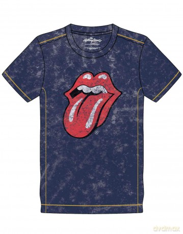 Rolling Stones - The: The Rolling Stones Unisex T-Shirt: Classic Tongue (Navy Blue) (Wash Collection) (Medium)