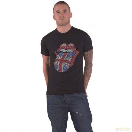 Rolling Stones - The: The Rolling Stones Unisex T-Shirt: Classic UK (Black) (Embellished) (Medium)