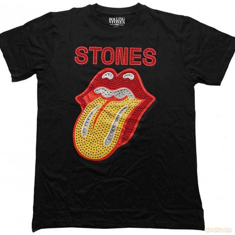 Rolling Stones - The: The Rolling Stones Unisex T-Shirt: Dia Tongue (Black) (Embellished) (X-Large)