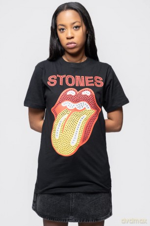 Rolling Stones - The: The Rolling Stones Unisex T-Shirt: Dia Tongue (Black) (Embellished) (X-Large)