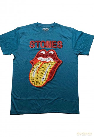 Rolling Stones - The: The Rolling Stones Unisex T-Shirt: Dia Tongue (Teal Blue) (Embellished) (X-Large)