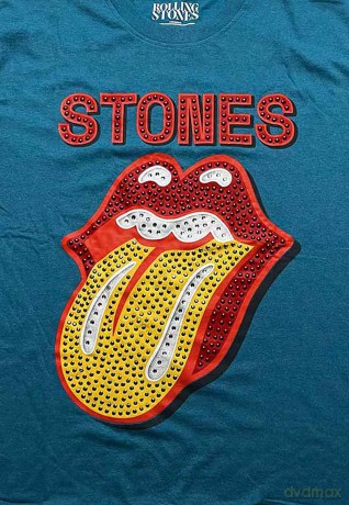 Rolling Stones - The: The Rolling Stones Unisex T-Shirt: Dia Tongue (Teal Blue) (Embellished) (XX-Large)