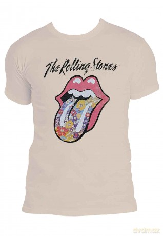 Rolling Stones - The: The Rolling Stones Unisex T-Shirt: Flowers Tongue (Sand) (Large)