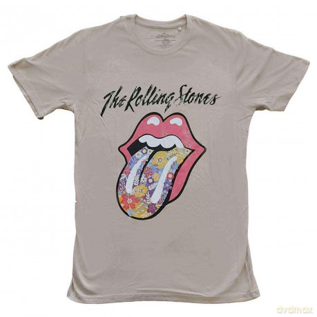 Rolling Stones - The: The Rolling Stones Unisex T-Shirt: Flowers Tongue (Sand) (Small)