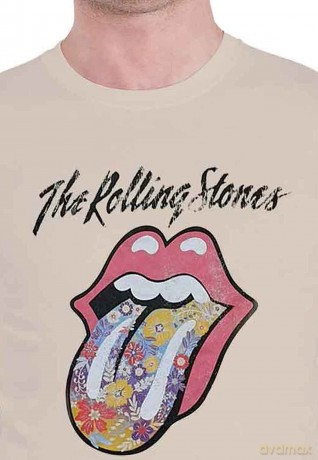 Rolling Stones - The: The Rolling Stones Unisex T-Shirt: Flowers Tongue (Sand) (X-Large)