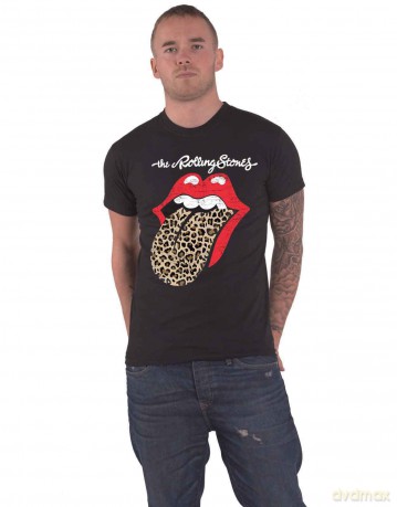 Rolling Stones - The: The Rolling Stones Unisex T-Shirt: Leopard Print Tongue (Black) (X-Large)