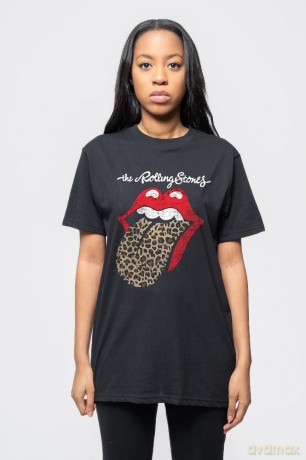 Rolling Stones - The: The Rolling Stones Unisex T-Shirt: Leopard Print Tongue (Black) (XX-Large)