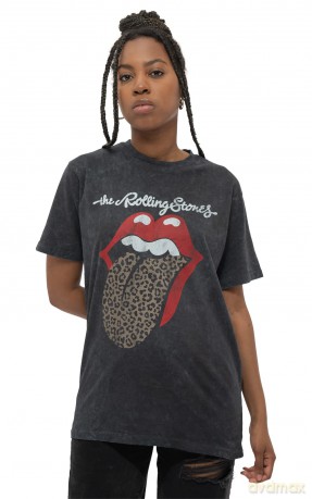 Rolling Stones - The: The Rolling Stones Unisex T-Shirt: Leopard Tongue (Black) (Wash Collection) (Medium)