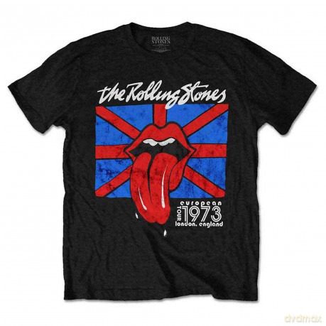 Rolling Stones - The: The Rolling Stones Unisex T-Shirt: London European '73 (Black) (Back Print) (X-Large)