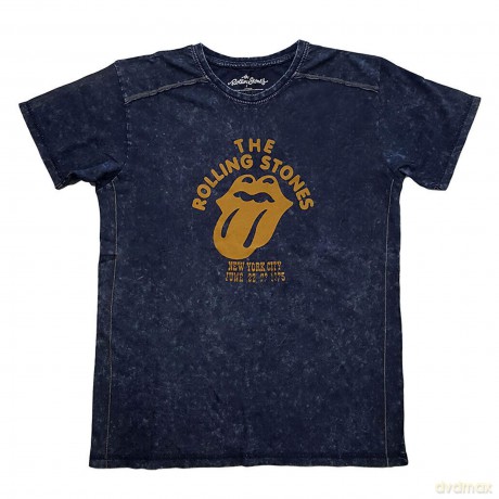 Rolling Stones - The: The Rolling Stones Unisex T-Shirt: NYC '75 (Navy Blue) (Wash Collection) (Large)