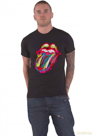 Rolling Stones - The: The Rolling Stones Unisex T-Shirt: Sixty Brushstroke Tongue (Black) (Small)