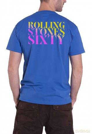 Rolling Stones - The: The Rolling Stones Unisex T-Shirt: Sixty Gradient Text (Royal Blue) (Back Print) (Small)