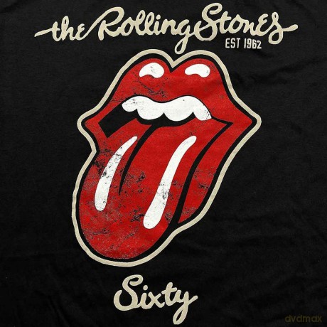 Rolling Stones - The: The Rolling Stones Unisex T-Shirt: Sixty Plastered Tongue (Black) (Suede Flock Print) (X-Large)