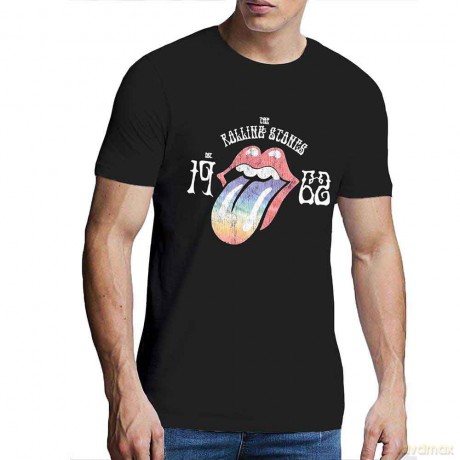 Rolling Stones - The: The Rolling Stones Unisex T-Shirt: Sixty Rainbow Tongue '62 (Black) (Puff Print) (Large)