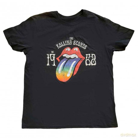 Rolling Stones - The: The Rolling Stones Unisex T-Shirt: Sixty Rainbow Tongue '62 (Black) (Puff Print) (Medium)