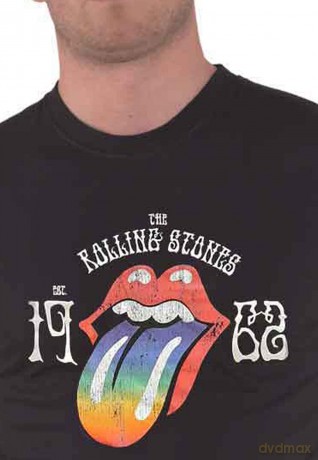 Rolling Stones - The: The Rolling Stones Unisex T-Shirt: Sixty Rainbow Tongue '62 (Black) (Puff Print) (Medium)