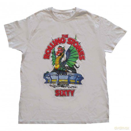 Rolling Stones - The: The Rolling Stones Unisex T-Shirt: Sixty Stadium Dragon (White) (Puff Print) (Small)