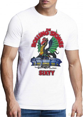 Rolling Stones - The: The Rolling Stones Unisex T-Shirt: Sixty Stadium Dragon (White) (Puff Print) (XX-Large)