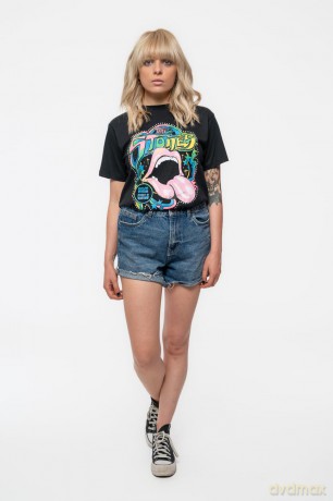Rolling Stones - The: The Rolling Stones Unisex T-Shirt: Some Girls Neon Tongue (Faded Black) (Embellished) (XX-Large)