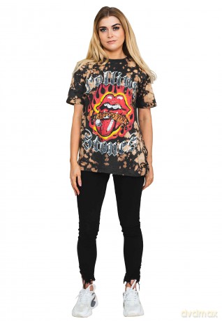 Rolling Stones - The: The Rolling Stones Unisex T-Shirt: Tattoo Flames (Dip-Dye On Grey) (Wash Collection) (Medium)