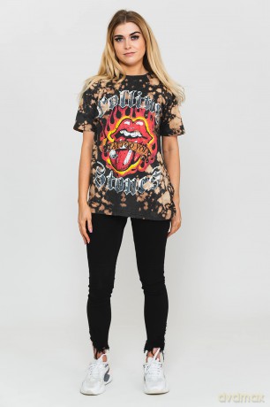Rolling Stones - The: The Rolling Stones Unisex T-Shirt: Tattoo Flames (Dip-Dye On Grey) (Wash Collection) (X-Large)