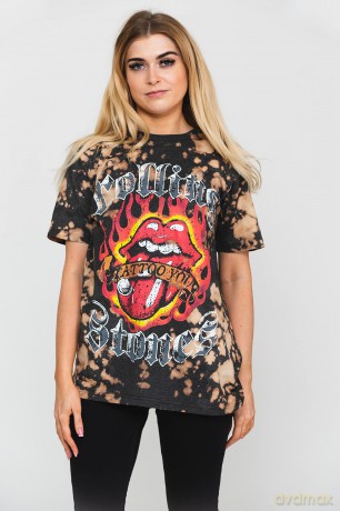 Rolling Stones - The: The Rolling Stones Unisex T-Shirt: Tattoo Flames (Dip-Dye On Grey) (Wash Collection) (X-Large)