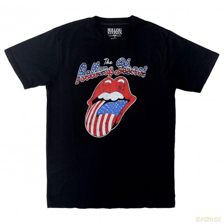 Rolling Stones - The: The Rolling Stones Unisex T-Shirt: USA Tongue (Black) (Embellished) (Small)