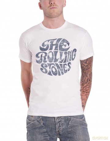 Rolling Stones - The: The Rolling Stones Unisex T-Shirt: Vintage 70s Logo (White) (Medium)
