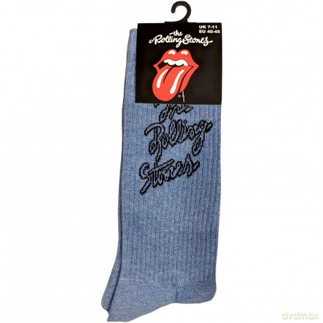 Rolling Stones - The: The Rolling Stones Unisex Terry Socks: Script Logo (Tie-Dye Effect Blue) (UK Size 7 - 11)