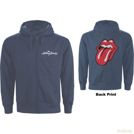 Rolling Stones - The: The Rolling Stones Unisex Zipped Hoodie: Classic Tongue (Back Print) (Small)