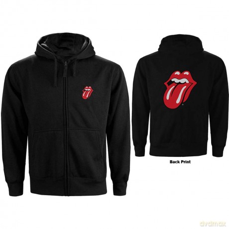 Rolling Stones - The: The Rolling Stones Unisex Zipped Hoodie: Classic Tongue (Black) (Back Print) (Small)