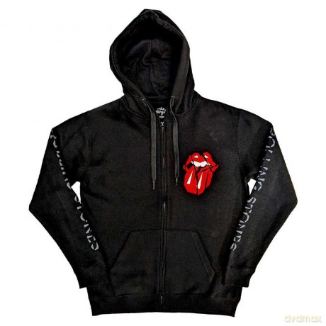Rolling Stones - The: The Rolling Stones Unisex Zipped Hoodie: Hackney Diamonds Shattered Tongue (Black) (Sleeve Print) (Medium)