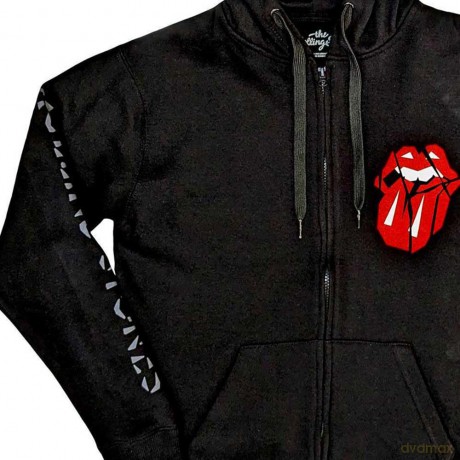 Rolling Stones - The: The Rolling Stones Unisex Zipped Hoodie: Hackney Diamonds Shattered Tongue (Black) (Sleeve Print) (XX-Large)