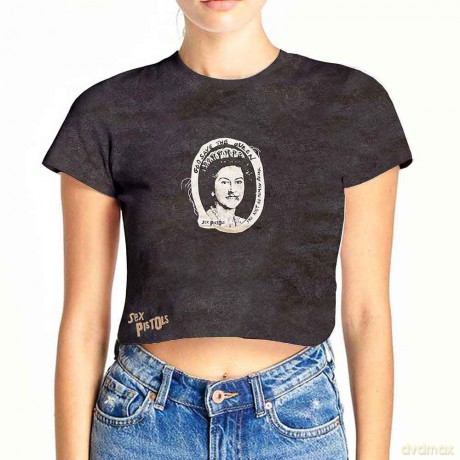 Sex Pistols - The: The Sex Pistols Ladies Crop Top: God Save The Queen (Black) (Wash Collection) (X-Large)
