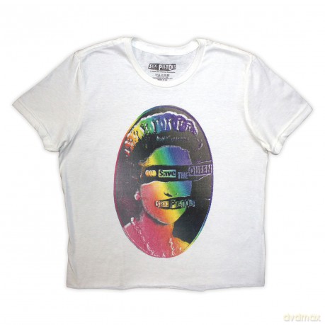 Sex Pistols - The: The Sex Pistols Ladies Crop Top: God Save The Queen Rainbow Print (White) (X-Large)