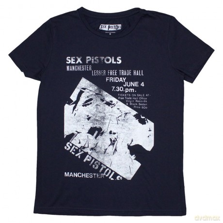 Sex Pistols - The: The Sex Pistols Ladies T-Shirt: Manchester Flyer (Navy Blue) (Medium)