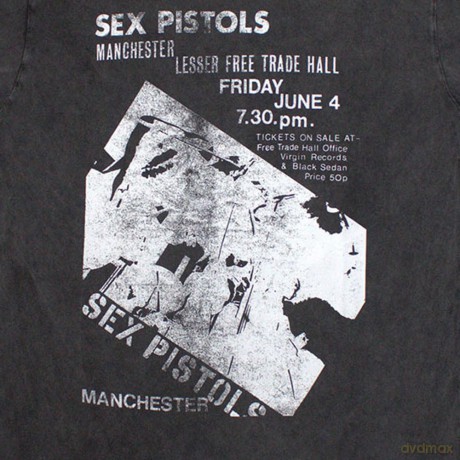 Sex Pistols - The: The Sex Pistols Unisex Stone Wash T-Shirt: Manchester Flyer (Charcoal Grey) (Medium)