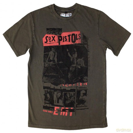 Sex Pistols - The: The Sex Pistols Unisex Stone Wash T-Shirt: Photo Collage (Green) (XX-Large)