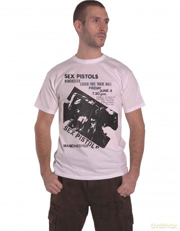 Sex Pistols - The: The Sex Pistols Unisex T-Shirt: Manchester Flyer (White) (Small)