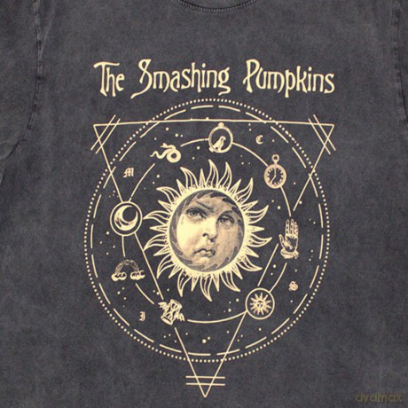 Smashing Pumpkins - The: The Smashing Pumpkins Unisex Stone Wash T-Shirt: Celestial Sun (Charcoal Grey) (Small)