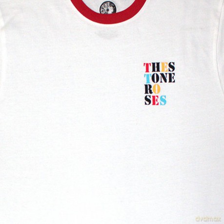 Stone Roses - The: The Stone Roses Unisex Ringer T-Shirt: Side Text Ringer (White) (Large)