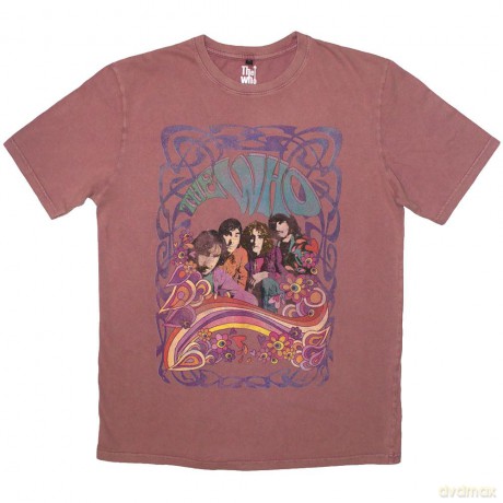 Who - The: The Who Unisex Stone Wash T-Shirt: Psych Floral (Kashmir Red) (Medium)