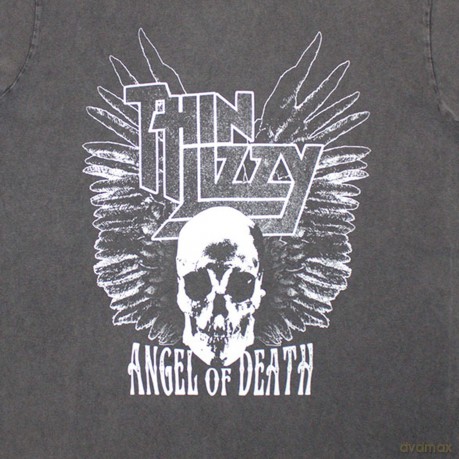 Thin Lizzy: Unisex Stone Wash T-Shirt: Angel Of Death (Charcoal Grey) (Large)