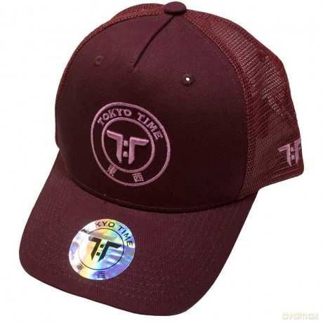 Tokyo Time: Unisex Mesh Back Cap: TT Core Pink Logo (Maroon Red)