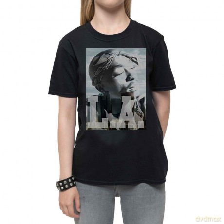 Tupac: Kids T-Shirt: LA Skyline (Black) (3-4 Years)