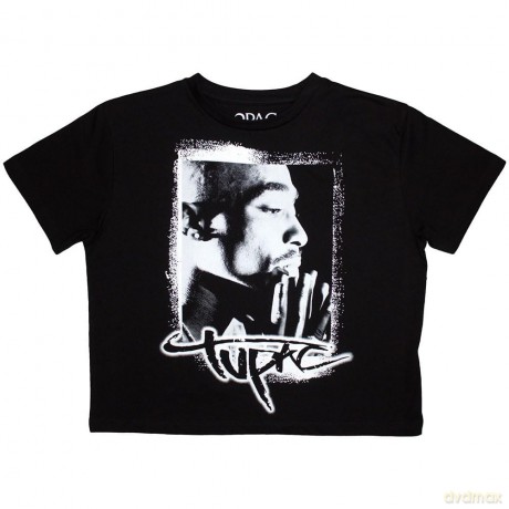 Tupac: Ladies Crop Top: Spray Photo (Black) (X-Small)