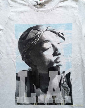 Tupac: Ladies T-Shirt: LA Skyline (White) (Medium)